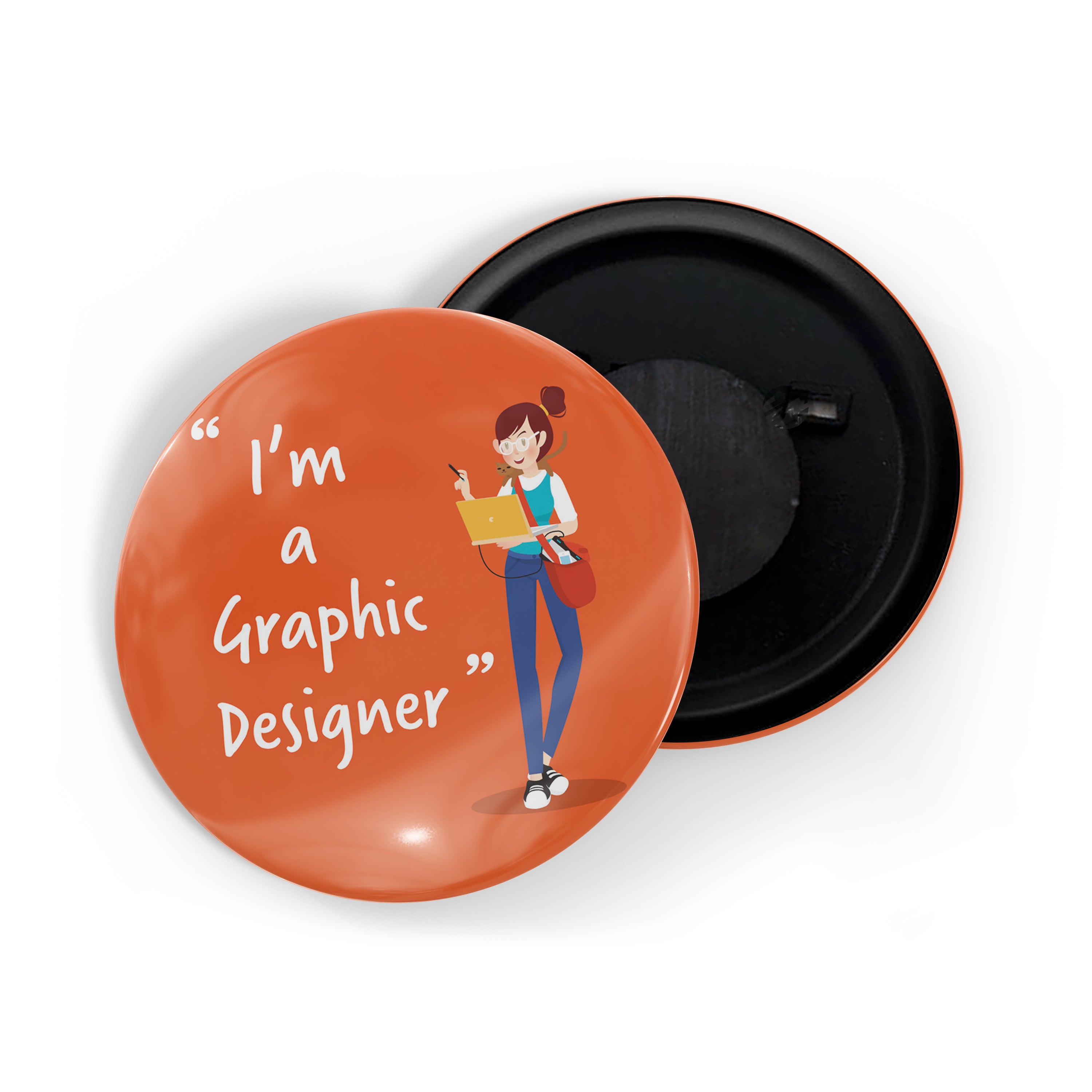 dhcrafts Round Fridge Magnet Orange Color Profession I'm A Graphic Designer Glossy Finish Design Pack of 1 (58 mm)